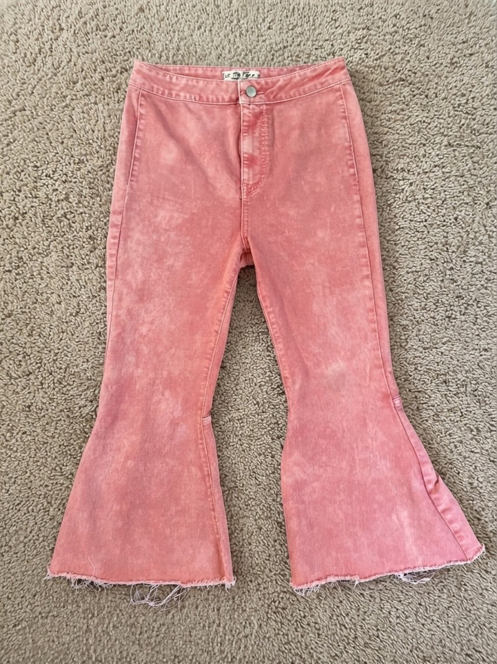We The Free Acid Wash Cropped Flare Distressed Pants